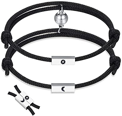 D Dongjiangjin Gift Pulsera de pareja magnética de atracción mutua a juego con la amistad pulseras ajustables amor joyas regalo para mujeres hombres, 13 inch, Acero inoxidable Nailon