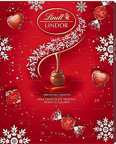 Lindt Lindor - Calendario dell'avvento con tartufi al latte, 300 g, con biglietto di auguri di Natale, per la famiglia