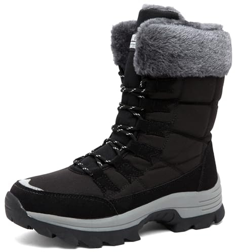 VLOOKST Bottes Femme Bottes de Neige Bottines de Hiver Étanche Botte de Randonnée Chaussures Montantes de Randonnée Bottine de Neige Fourrure Chaussure de Hiver Noir Taille 37
