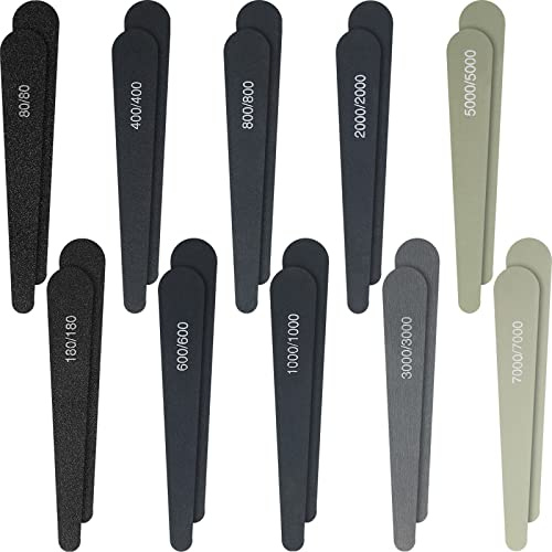 20 Pièces Bâtons de Ponçage Bâton de Polissage Lustrage pour Modèles en Plastique Accessoire d'Outils de Ponçage en Métal et en Bois Assortis (Note de Grain Faible, Style de Goutte d'Eau)
