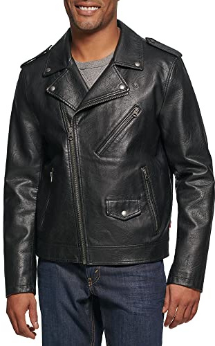 Levi's Men's Faux Leather Motorcycle Jacket, New Black, Large