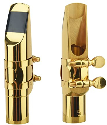 Alto Sax Saxophone Mouthpiece w/Cap & Ligatures, Brass Metal Eb Alto Sax Mouthpieces for Saxophone Professionals and Beginners (Gold - 5C)
