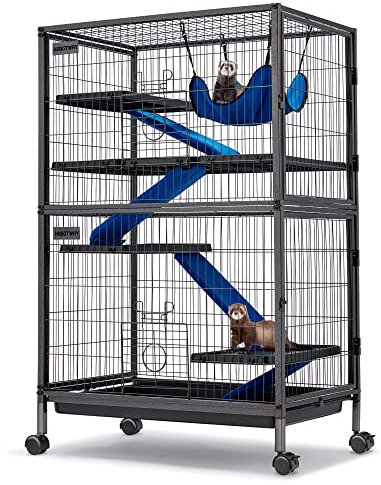 HABUTWAY Kleintierkäfig aus Metall, 127,7 cm hoch, rollender Chinchilla-Käfig mit abnehmbaren Rampen, Käfig für Chinchillas, Meerschweinchen, Kaninchen, Frettchenkäfige mit Hängematte und 5 Ebenen