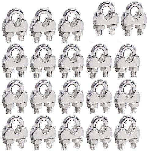 20 piezas Abrazadera de Cuerda de Alambre m5, Abrazaderas de Cables de Acero inoxidable,Clip de Cuerda de Alambre de 5 mm para toldo de tendedero,cuerda de acero