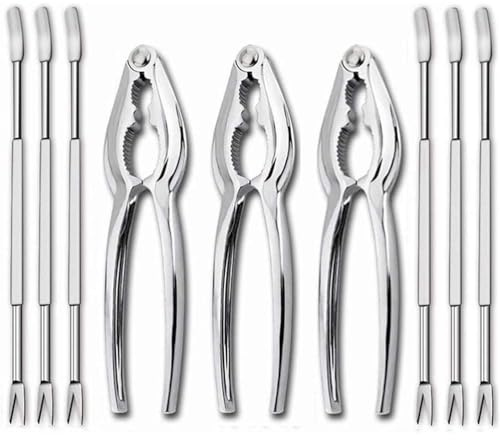 Set di Utensili per Frutti di Mare, 12 Pezzi, Pinze e Forchette per Granchio, Aragosta, Ostriche, Gamberetti, Colore Argento