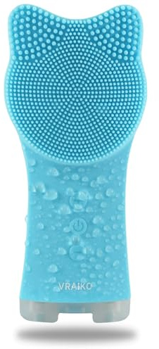 VRAIKO MIA Facial Cleansing Brush, Waterproof Rechargeable Face Cleansing Brush, with Soft Silicone and Adjustable Sonic Vibration, for Deep Cleansing Gentle Exfoliating and Massaging (Blue)