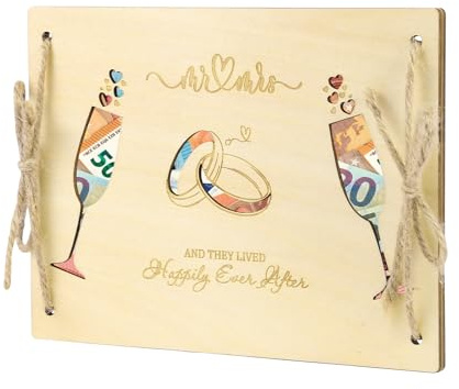 LOVLEY Tarjeta de Madera para Boda – Regalo de Dinero con Diseño de Copas – Perfecto para Recién Casados y Luna de Miel