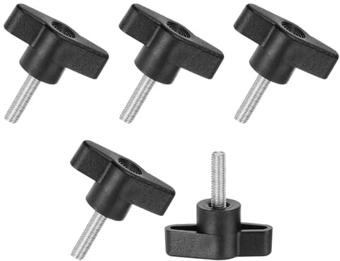 M METERXITY 5-Pack Thumb Screws, M5x20mm Tee Wing Knobs, T Shaped Handle Clamping Screw Knob for Woodworking/Machinery/Equipment, Metric Thread Thumbscrew [304 Stainless Steel, Black]