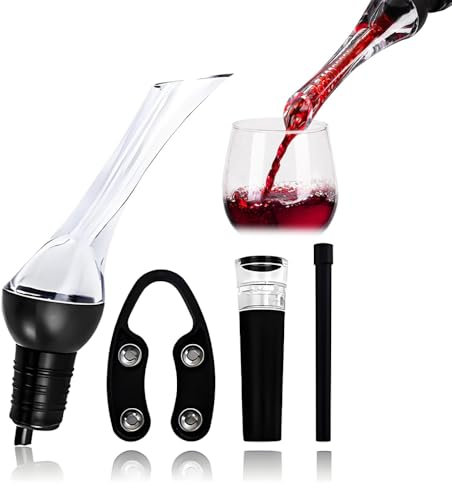 Beccuccio decantatore con aeratore, ventilatore per vino, decanter per vino rosso, senza gocciolamento, versatore per bottiglie con tappo per vino vuoto e apribottiglie