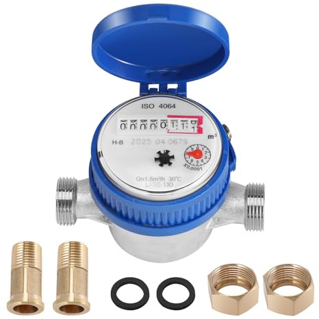 15mm Wasserzähler, Gartenwasserzähler Geeicht Wasserzhler, Wasseruhr Zapfhahn Wasserzähler Set mit Armaturen Schutzhülle, für Haus Garten Hausgebrauch