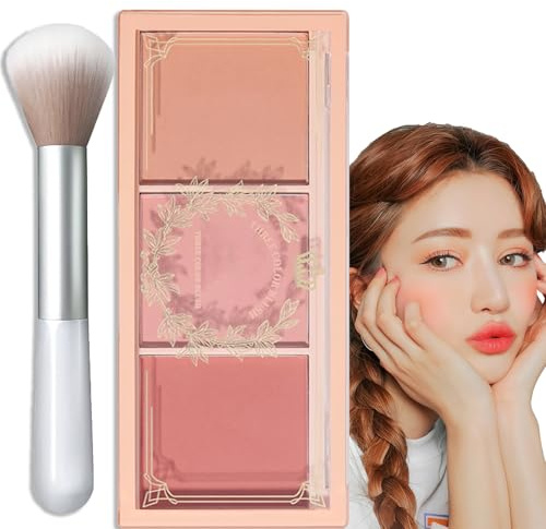 Blushers for Cheeks, 3-in-1 Matte Face Blush, Long-Lasting & Sweat-Resistant, Non-Greasy Makeup Powder For Cheeks, Natural & Brightened Skin, With Brush