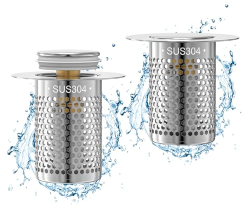 2 Pezzi Confezione da Scarico Lavabo Bagno Universale Pop up,Filtro Tappo Lavandino Bagno in Metallo con Filtro Anti Clogging,Valvola Piletta Cucina Vasca Bidet(Per il foro di drenaggio di 34~40mm)