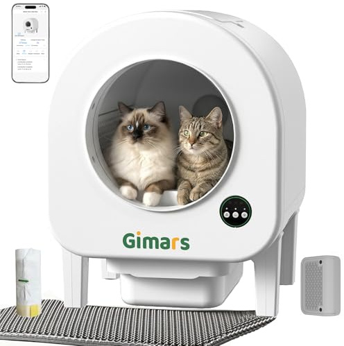Gimars XXL 90L Anti-Pinch Self-Cleaning Cat Litter Box with App Control, Automatic Cat Litter Box with Mat, Trash Bags & Step, Triple Sensors & Odor Control for Kittens, Senior Cats & Multi-Cat Homes