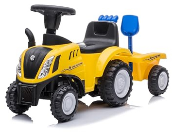 NINODOVAE Ride On Tractor, NEW HOLLAND Licensed car toy, Toddler Sliding Walker with Steering Wheel, horn music&lights for 12-36 months (Yellow)