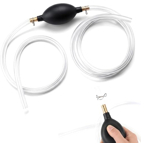 Plkjiu 2m Manual Syphon Pump - Fuel Transfer Hose for Cars, Boats & Fish Tanks | Oil Extractor with 2 PVC Hoses for Gasoline, Diesel, Petrol & Water | Portable Hand Pump for Emergency Fluid Transfer