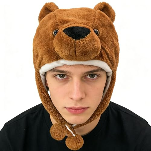 Sombreros de animales para niños, gorros cálidos de dibujos animados con correas para las orejas, sombreros de invierno para niños, para caminatas, otoño, Año Nuevo, diario, interior