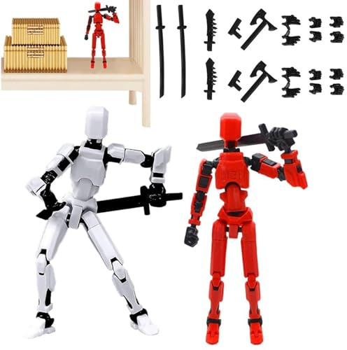 T13 Action Figure Mini Legends con 4 armi e 3 tipi di mani, robot multiarticolato T13, robot stampato 3D, decorazione da scrivania, robot portafortuna per gli amanti dei giochi (bianco + rosso)