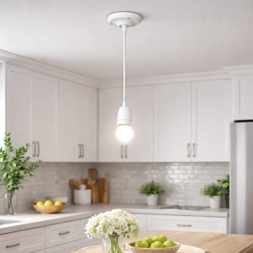 Porzellan Pendelleuchte E27, Textilkabel, Glasur weiß