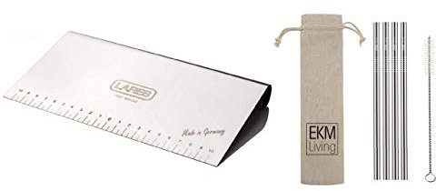 Lares - Set da 22 cm, taglierina da cucina, raschietto per impasto, spatola per impasto, spatola per impasto, prodotto in Germania, set da 4 cannucce in acciaio inox, colore argento