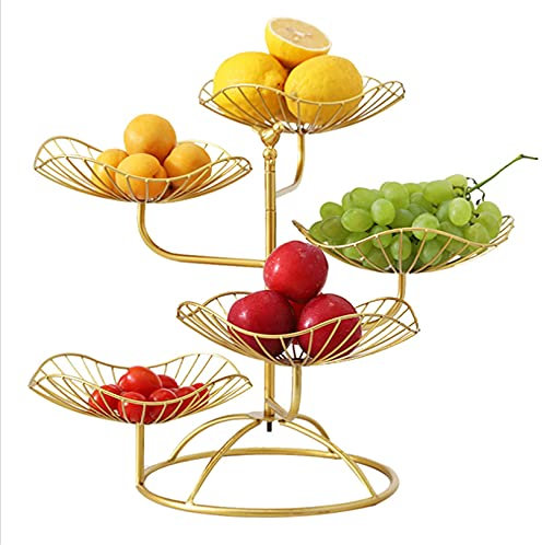 ZJYWMM Fruit Etagere Metal Gold Fruit Stand with 5 Sticky Creative Modern Fruit Basket Fruit Bowl Fruit Basket Organizer for Fruit, Vegetable, Household, for More Space on The Worktop