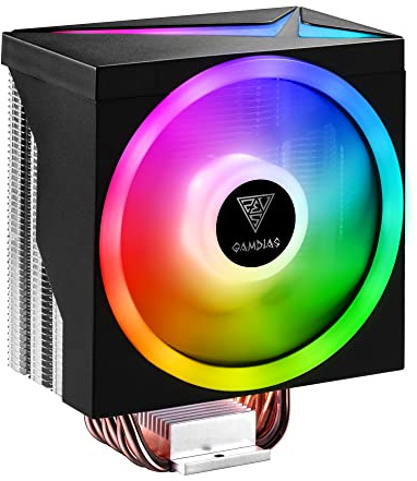 GAMDIAS CPU Cooler, PWM ARGB Fan, MB Sync Ready, 6 Heat Pipes Heatsink, Direct Contact Technology, Intel LGA 1700/1200/115x, AMD AM5/AM4, Black