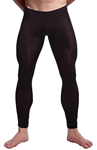 MSemis Men Compression Pants Comfortable See-through Gym Leggings Ballet Dance Sports Yoga Tights Training Running Pants Slim Fit Black L