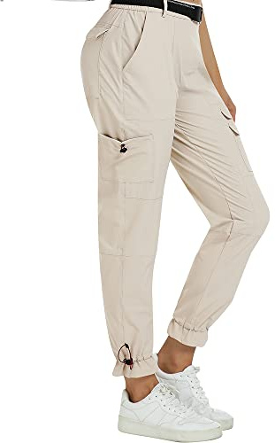 MoFiz Pantalones Trekking Mujer Ligeros Elasticos Cargo Pantalones de Trabajo Impermeable con Bolsillos Pants Khaki XL