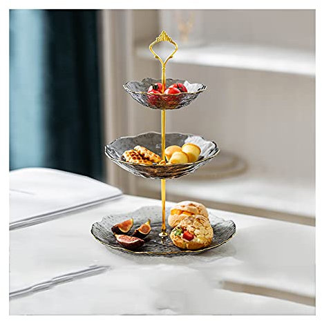 Frutero para Frutas 3 niveles de la bandeja de la bandeja de la bandeja de la bandeja de frutas de vidrio de la bandeja de pastel de múltiples capas de la bandeja comercial de la recepción de la paste