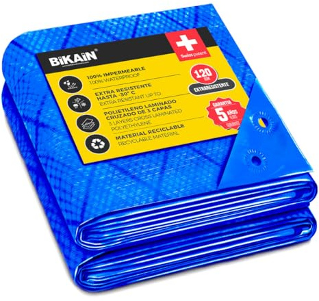 Bikain - Telo Impermeabile esterno - 8x12 metri - 70g/m2 Rinforzato - Occhielli Antistrappo - Telo 100% Impermeabile e 100% Protezione UV - Copritutto Multiuso - 3 Strati Laminato Incrociato