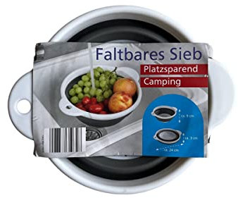 Wenko Passoire pliable pour camping, égouttoir, passoire à pâtes, peu encombrant, équipement de camping, plié env. 24 x 3 cm, blanc/gris
