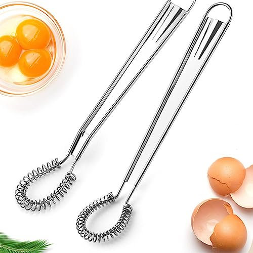 2 frusta per uova, in acciaio inox, mini frusta a molla per frusta a spirale, frusta portatile per schiumare il latte cremoso e frullatore per salsa primaverile