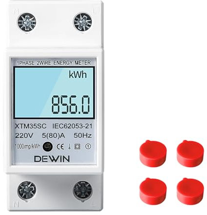 Ailao Medidor eléctrico carril DIN Contadores de energía monofásico LCD Medidor de energía calibrado Medidor de electricidad 1 fase, AC 220V Intensidad 5-80A Frecuencia 50Hz, 6 segundos Autoplay.…