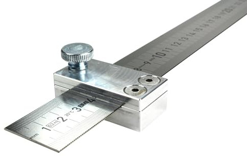 Streichmaß 300 mm - Made in Germany - Metall-Anschlaglineal - Anschlag aus Aluminium - Lineal aus rostfreiem Edelstahl - Anreisswerkzeug