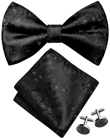 Gusleson Mens Floral Bow Tie Handkerchief Jacquard Woven Adjustable Pre-Tied Bowties Pocket Square Cufflinks Set