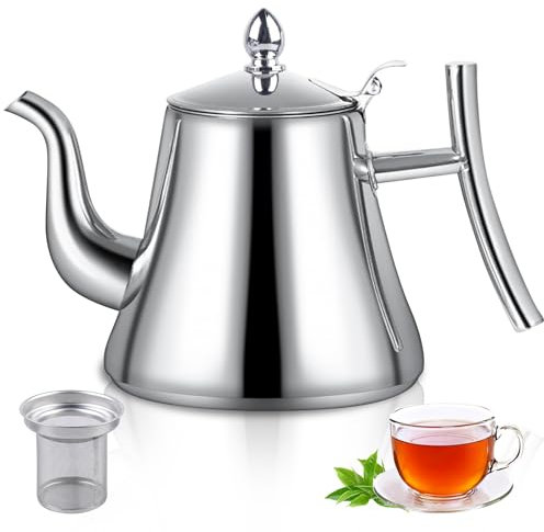 Tetera de Acero Inoxidable con Filtro 1L para Infusiones y Té Suelto, Apta para Cocinas de Inducción