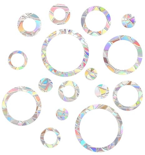 Giantree 32 Stück Prisma Fensteraufkleber für Vogelschläge, Suncatcher Sticker, Halloween- und Weihnachtsfensterdekorationen Rund Prismen Fensteraufkleber PVC Fensteraufklebe für Glasscheiben Deko