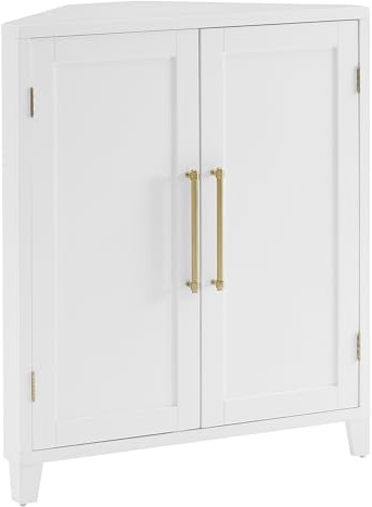 Crosley Furniture Roarke Stackable Corner Pantry Storage Cabinet with Shelves, Kitchen, Dining, Laundry, White