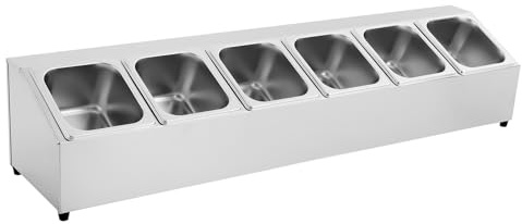 Lot de 6 grilles de récipients à ingrédients, bord pour récipients GN Gastronorm RCPN 6 (acier inoxydable, avec 6 récipients GN 1/6 avec couvercle, passe au lave-vaisselle)