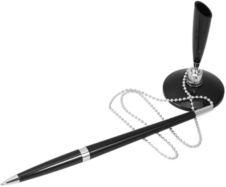 Artibetter Hotelschreibstift schwarzer Stift wieder auffüllbar für Exekutive mit Kette Büro Desktop-Kugelschreiber vertikaler Tischstift Schreibstift mit Ständer Plastik Black