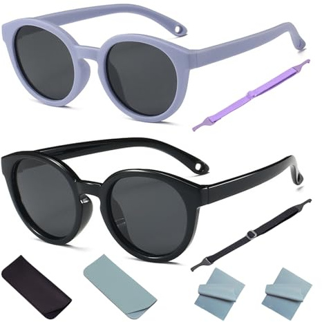 KASURE Paires lunette soleil enfant,Lunette Soleil Bebe Silicone, Confortable Et Flexible à Porter,Anti UV400,Avec Bandeau Réglable Et Amovible pour 6-24 mois et 2-5 ans