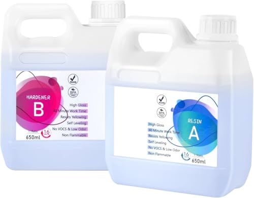 1300ml Epoxy Resin Kit - Crystal Clear Resin and Hardener, No Yellowing, No Bubbles Casting with Mixing Sticks and Cups, Best for DIY, Crafts, Beginners, Easy Mix 1:1 Ratio