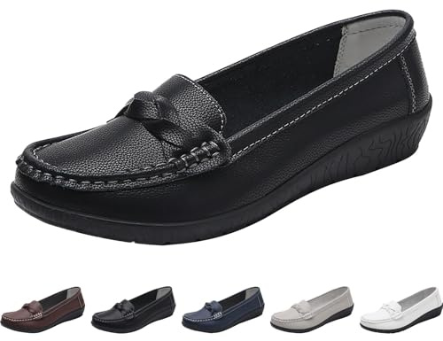 Mocasines Mujer Mocasines Zapatos de barco Suela Suave Ligero Penny Zapatos Casual, Negro , 38