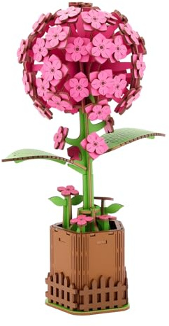 KAAYEE Puzzle 3D Bois Hortensia Rose, Fleurs Artificielles Puzzles 3D Adulte, Maquette en Bois à Construire, Cadeaux Anniversaire Femmes pour Amie Collègue La Famille