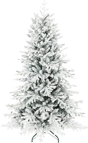 HOMCOM Sapin de Noël Artificiel floqué de Neige 180 cm, Arbre de Noël avec 1815 Pointes de Branche articulée, Support en métal Pliable, Facile à Monter et Ranger, Plastique Ignifuge, Vert