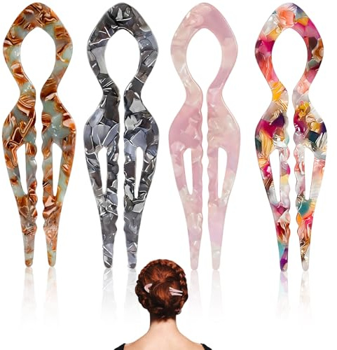 4PCS French Hair Pin, Prestige Hair Pins, U-Shape French Hairpins, Elegant Hair Accessories for Women, 4 Color Acetate Twist Hairpin For Women's Buns Thick Hair Styling Accessories