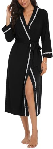 Ocextami Peignoir Femme Long Robe de Chambre Dentelle Kimono Pyjama Confort | Peignoir léger et doux pour femme avec finitions en dentelle. Idéal pour les matinées détendues ou les soirées à la maison.