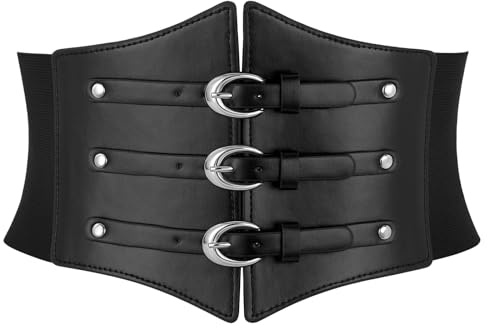 SANSTHS Corset Belt for Women Wide Elastic Waist Belt | Adjustable Dress Belt with Gold Buckle Vintage Waist Cincher Ladies for Dresses Costume