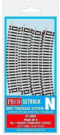 Peco N Set Track 8 X St-3 No.1 Radius Standard Curve, 228Mm Radius