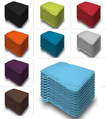 one-home 10er Set Waschhandschuhe Waschhandschuh Waschlappen 16x21 cm Frottee Baumwolle, Farbe:Türkis