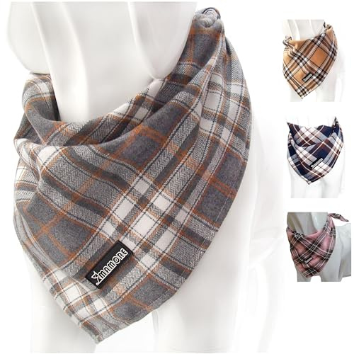 MAMORE Dog Bandana for Small Medium Large Dogs Plaid Scarf Neckerchief Puppy(Grey, Large)